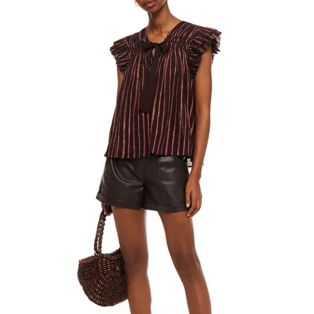 Ulla Johnson Bria Blouse Brown Pink Ruffle Tank Sparkly Size 2 Dressy Top